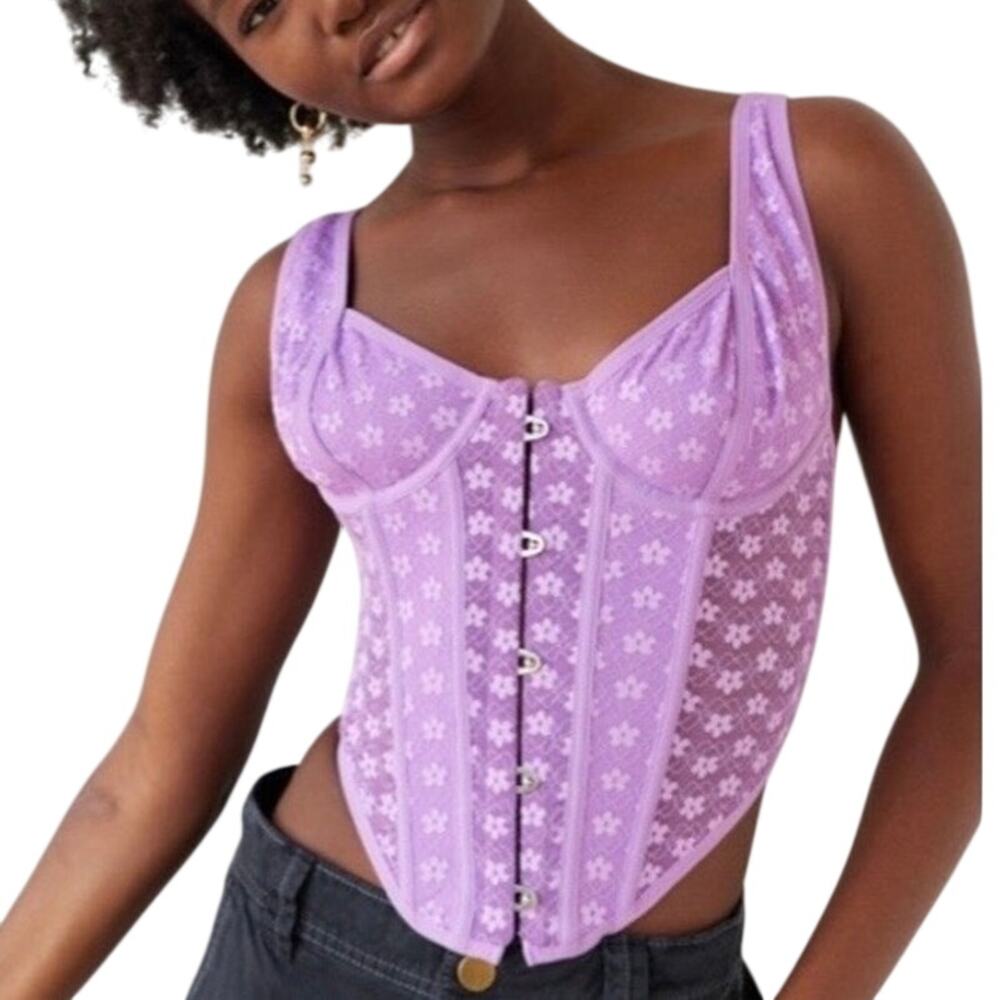 UO Out From Under Purple Wildflower Lace Fairy Y2K Coquette Corset Top Size M
